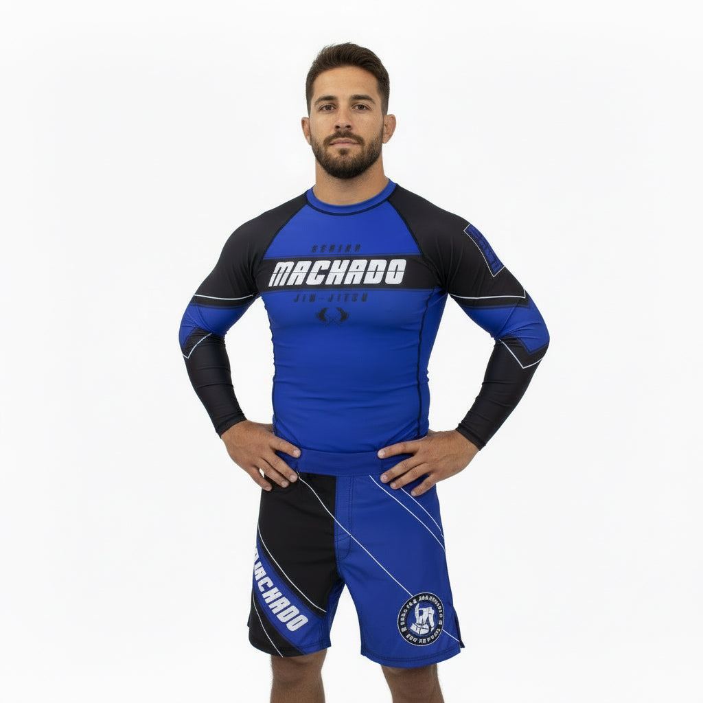 Angled CMJJ Long Sleeve Rash Guard: Ranked White - Black - CMJJ Gear