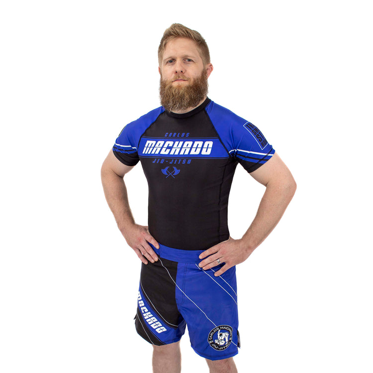 Angled CMJJ Blue Rash Guard SS - CMJJ Gear