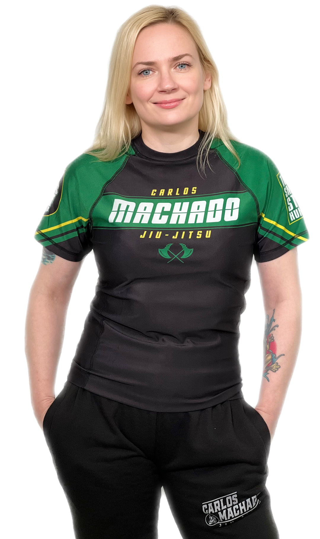 Angled CMJJ  Green / Yellow Rash Guard SS - CMJJ Gear