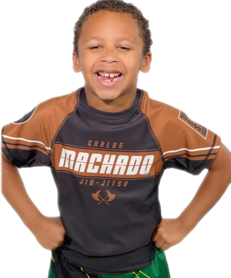 Angled CMJJ Brown Rash Guard SS - Youth - CMJJ Gear