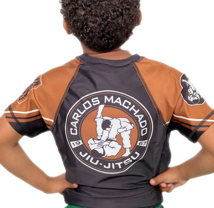 Angled CMJJ Brown Rash Guard SS - Youth - CMJJ Gear