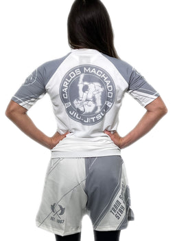 Angled CMJJ Short Sleeve Rash Guard: Ranked White - Black - CMJJ Gear