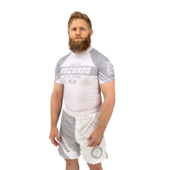 Angled CMJJ Short Sleeve Rash Guard: Ranked White - Black - CMJJ Gear