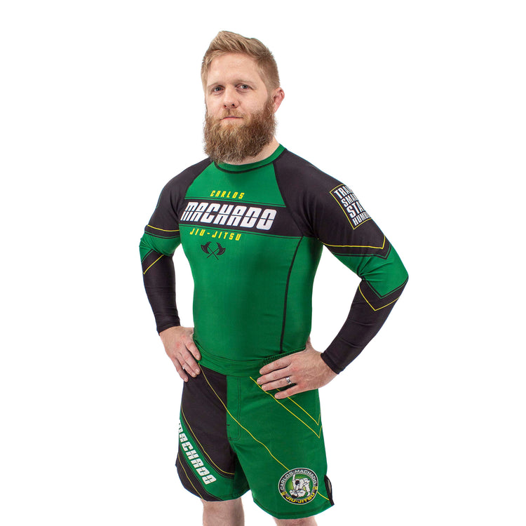 Angled CMJJ Green / Yellow Rash Guard LS - CMJJ Gear